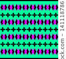Neon geometric ethnic seamless pattern. Retro 8-bit pixel art tribal background in bright green, magenta, and black. 141118786
