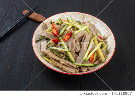 Chinese Cold Buckwheat Salad with Cucumber and Chili, Spicy Pagao Dish 141118967