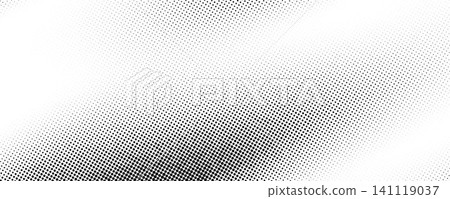 Black grunge halftone distressed texture. Vanishing wavy noise gradient. Sand gritty grain background. Retro pixelated backdrop. Anime or manga style comic overlay. Vector aged dirt speckle surface 141119037