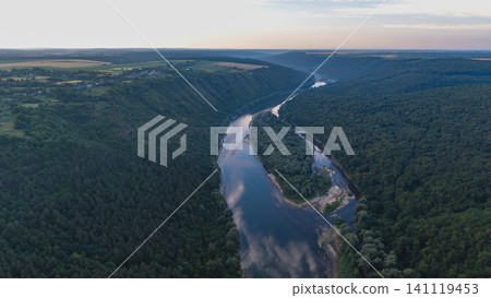 Dniester River winding through Ukraine's scenic canyon landscape Dniester River winding through Ukraine's scenic canyon landscape 141119453