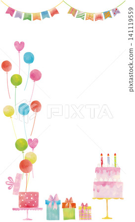 Watercolor-style cute balloon and birthday frame set (vertical) Watercolor-style cute balloon and birthday frame set (vertical) 141119559