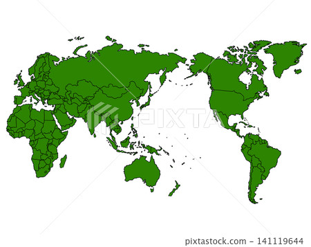 Pacific Ocean-centered world map (green) with national borders Pacific Ocean-centered world map (green) with national borders 141119644