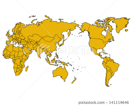 Pacific Ocean-centered world map (yellow) with national borders Pacific Ocean-centered world map (yellow) with national borders 141119646