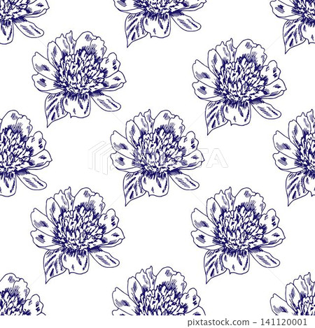 Hand drawn elegant floral vector seamless pattern. Blue contour of a peony flower on a white background. For prints on fabrics, textiles, home decor, bedding, lace. Hand drawn elegant floral vector seamless pattern. Blue contour of a peony flower on a white background. For prints on fabrics, textiles, home decor, bedding, lace. 141120001