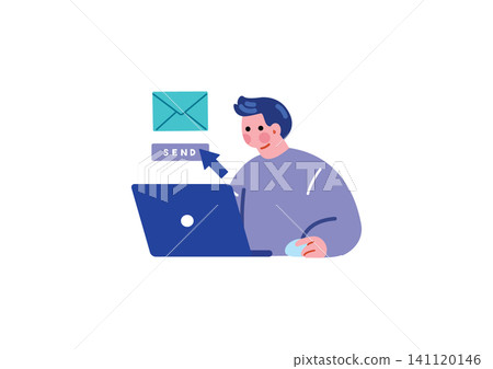 Illustration of a businessman sending an email Illustration of a businessman sending an email 141120146