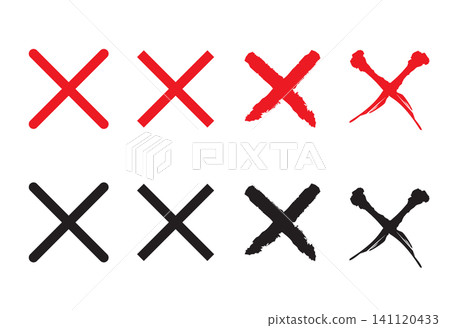 A set of simple red and black "X" mark designs. A set of simple red and black "X" mark designs. 141120433