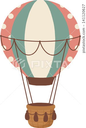 Cute Boho Hot Air Balloon Illustration, Cartoon Pastel Vintage Air Balloon, Minimalist Nursery Decor Element Isolated for Kids Room Design and Adventure Theme 141120627