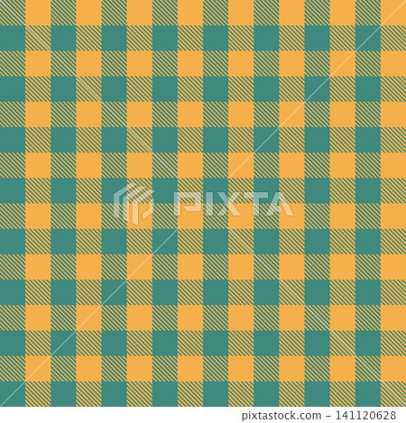 Cute Gingham Checkered Seamless Pattern, Yellow and Teal Green Plaid Background, Minimalist Buffalo Checks Wallpaper for Fabric Print and Wrap Paper 141120628