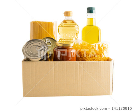 Foodstuff for donation isolated on white background. Foodstuff for donation isolated on white background. 141120910