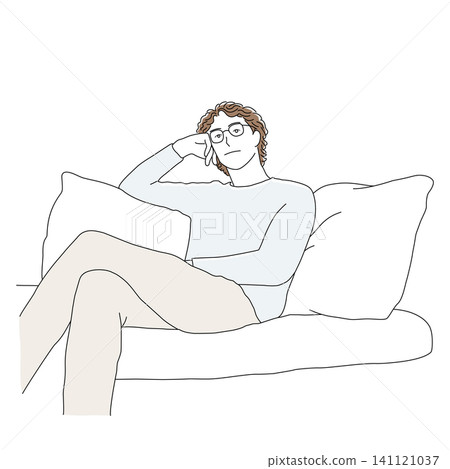 An illustration of a man relaxing on a sofa, taking time to organize his thoughts. An illustration of a man relaxing on a sofa, taking time to organize his thoughts. 141121037
