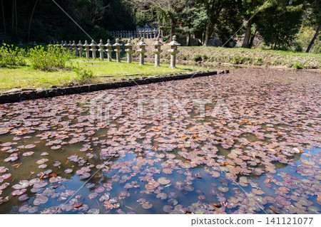 月勝寺：寺院內的池塘和燈籠，位於島根縣松江市中原町 141121077