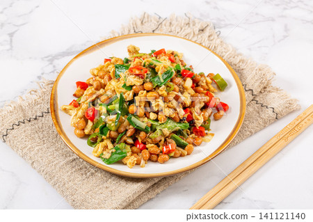 chinese Laba beans stir-fried with eggs and hot chili pepper, authentic Hunan style home-cooked dish. chinese Laba beans stir-fried with eggs and hot chili pepper, authentic Hunan style home-cooked dish. 141121140