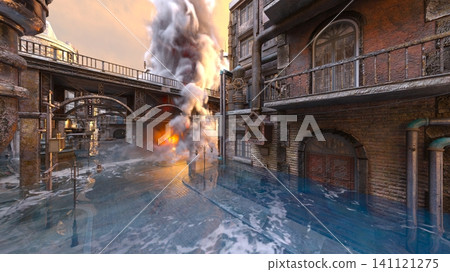 Exterior view of a factory by the sea 141121275