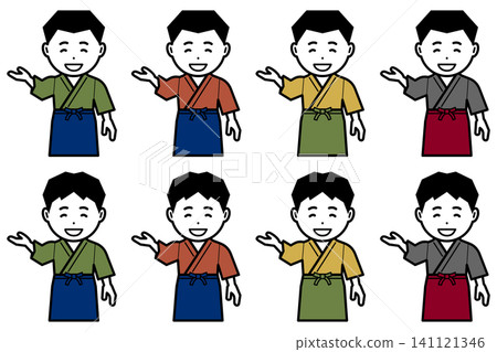 [Different color] Icon of a man in a samue (traditional Japanese work clothes) and apron that says "Come this way". 141121346