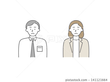 插圖集 1(棕色和灰色)描繪了一男一女商務人士,表情為「悲傷」(屬於各種情緒之一)。 插圖集 1(棕色和灰色)描繪了一男一女商務人士,表情為「悲傷」(屬於各種情緒之一)。 141121664