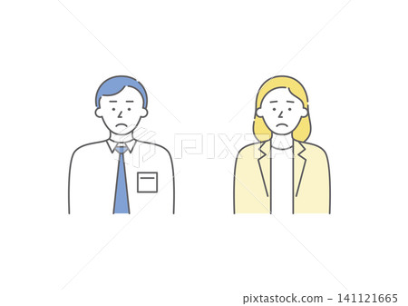 Illustration set 1 (blue and yellow) of a male and female business person with the expression of "sadness" from the range of emotions. Illustration set 1 (blue and yellow) of a male and female business person with the expression of "sadness" from the range of emotions. 141121665