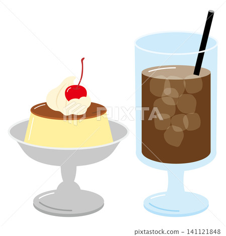 Retro pudding and iced coffee from a coffee shop Retro pudding and iced coffee from a coffee shop 141121848