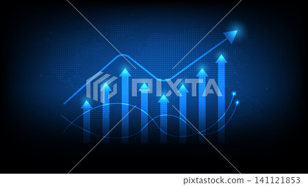 Futuristic background with rising stock market charts and glowing arrows, symbolizing economic growth 141121853