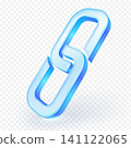 Blue glass link icon symbol, signifies external sharing, wifi signal, database, internet interface, app. 3D vector illustration. 141122065