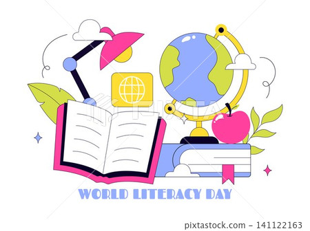 World Literacy Day Vector Illustration Featuring Books, Reading, Education, Knowledge, Learning Resources, and Digital Literacy World Literacy Day Vector Illustration Featuring Books, Reading, Education, Knowledge, Learning Resources, and Digital Literacy 141122163