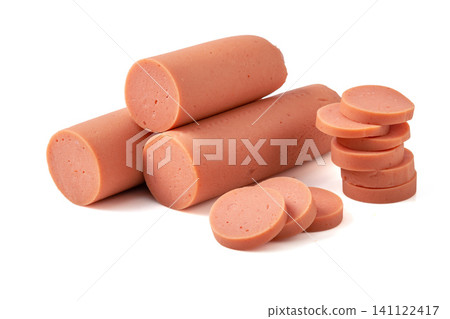 premium Lactobacillus Ham Sausages Isolated on White Background premium Lactobacillus Ham Sausages Isolated on White Background 141122417