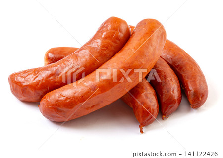 harbin Style Smoked Red Sausages Isolated on White Background 141122426