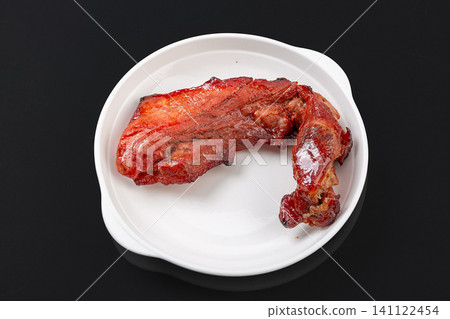Chinese Char Siu Pork on White Plate,Cantonese Barbecue Meat Chinese Char Siu Pork on White Plate,Cantonese Barbecue Meat 141122454