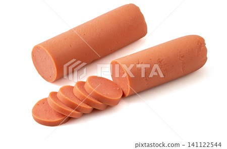premium Lactobacillus Ham Sausages Isolated on White Background premium Lactobacillus Ham Sausages Isolated on White Background 141122544