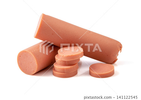 premium Lactobacillus Ham Sausages Isolated on White Background premium Lactobacillus Ham Sausages Isolated on White Background 141122545