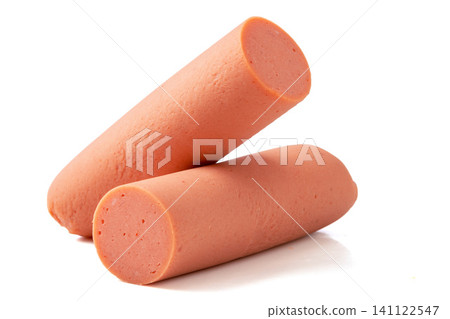 premium Lactobacillus Ham Sausages Isolated on White Background premium Lactobacillus Ham Sausages Isolated on White Background 141122547