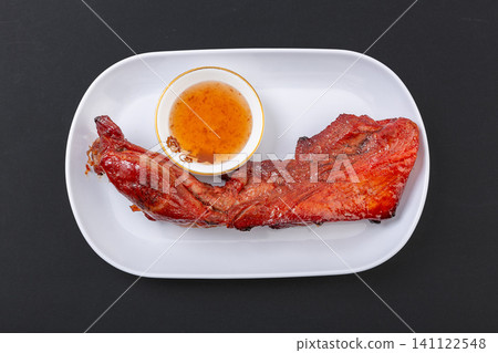 chinese Char Siu Pork on White Plate, Cantonese Barbecue Meat 141122548