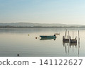 Fishing boat and fish traps on Lake Constance, Germany 141122627