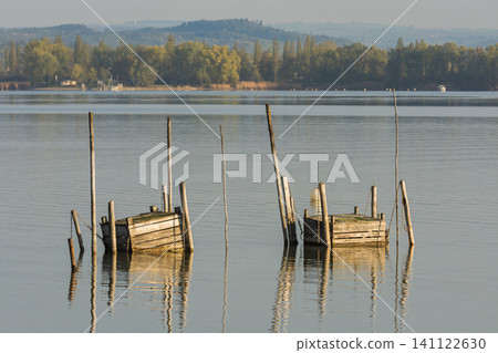 Wooden fish traps on Lake Constance,  Germany 141122630
