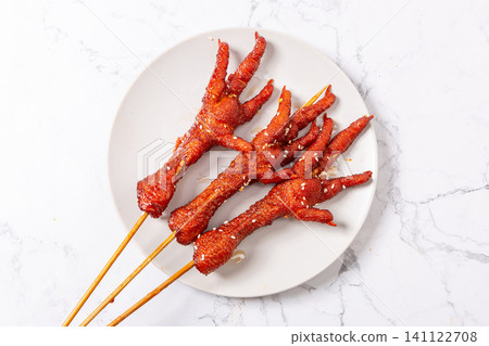 charcoal Grilled Braised Chicken Feet BBQ Spiced Marinated Poultry Claws Asian Street Food charcoal Grilled Braised Chicken Feet BBQ Spiced Marinated Poultry Claws Asian Street Food 141122708