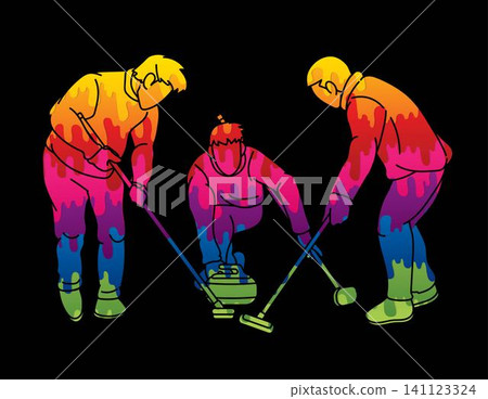 Curling Sport Male Players Action Cartoon Graphic Vector 141123324