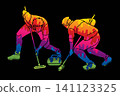 Curling Sport Male Players Action Cartoon Graphic Vector 141123325