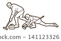 Curling Sport Male Players Action Cartoon Outline Graphic Vector 141123326