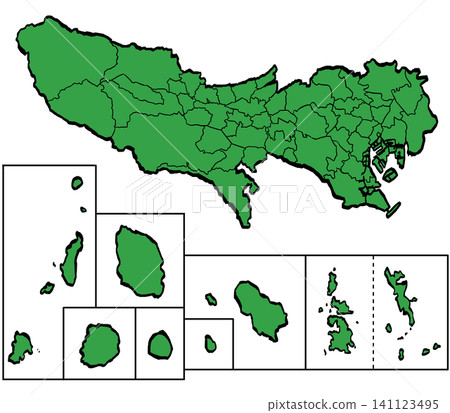 Tokyo Metropolitan Area Map: Municipalities (Green/Brushstroke Style) Tokyo Metropolitan Area Map: Municipalities (Green/Brushstroke Style) 141123495