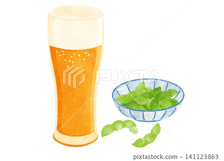 Watercolor illustration of a glass of beer and edamame Watercolor illustration of a glass of beer and edamame 141123863