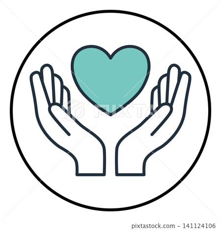 Hands cupping heart line icon symbol of care support charity empathy and mental wellness. 141124106