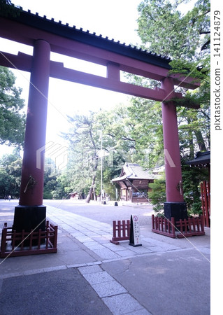紅色鳥居和古老建築構成的景觀 紅色鳥居和古老建築構成的景觀 141124879