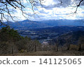 A view from a viewpoint overlooking the mountains: bare trees and blue sky. 141125065