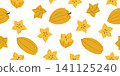 Seamless pattern whole carambola and star shaped pieces. Repeating pattern of yellow starfruit. Seamless background with exotic tropical fruit carambola 141125240