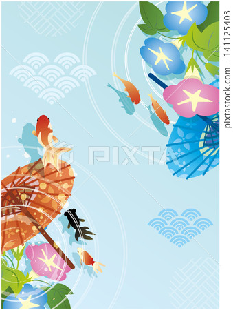 以夏天為主題的背景,上面有漂亮的金魚 以夏天為主題的背景,上面有漂亮的金魚 141125403