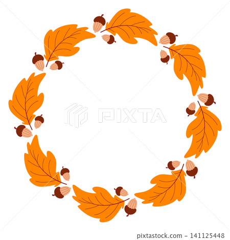 Template of round autumn frame made of acorns and leaves Template of round autumn frame made of acorns and leaves 141125448
