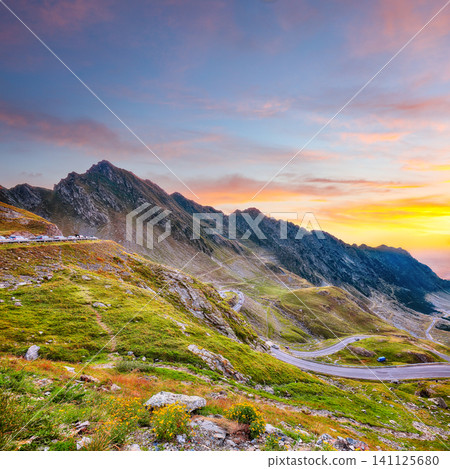 Awesome View of Transfagarash highway and valley in mountains of Romania. Awesome View of Transfagarash highway and valley in mountains of Romania. 141125680