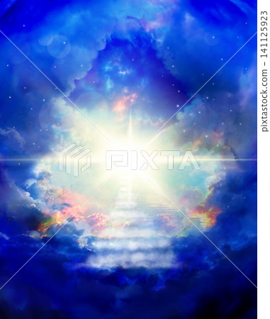 一幅充滿靈性的背景圖,圖中有通往天堂的雲梯、極光色彩繽紛的天空和傾瀉而下的陽光。 一幅充滿靈性的背景圖,圖中有通往天堂的雲梯、極光色彩繽紛的天空和傾瀉而下的陽光。 141125923