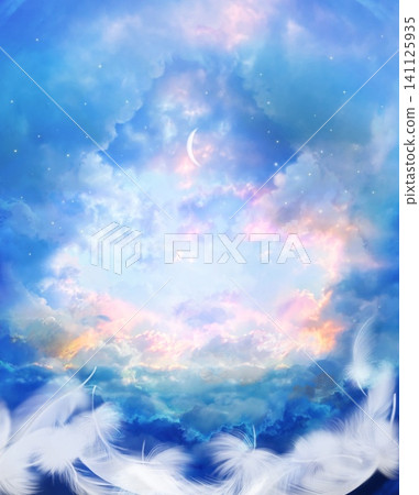一幅充滿靈性的背景圖，圖中有通往天堂的雲梯、極光色的天空和傾瀉而下的月光。 141125935