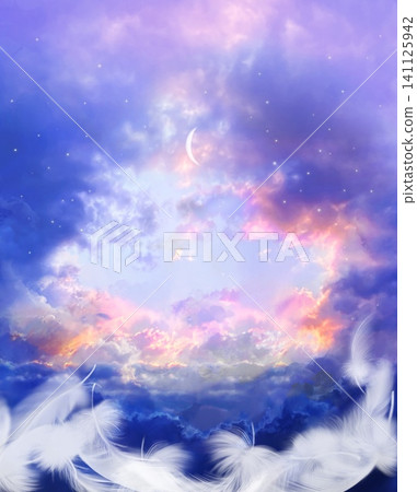 一幅充滿靈性的背景圖，圖中有通往天堂的雲梯、極光色的天空和傾瀉而下的月光。 141125942