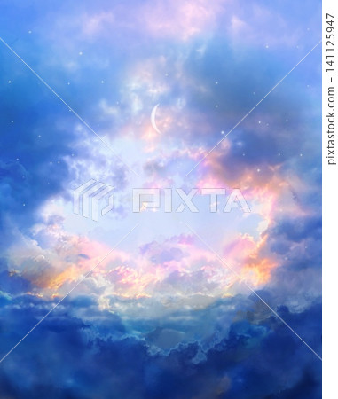 A heavenly fantasy background featuring a starry sky, a fantastical universe, and a crescent moon. A heavenly fantasy background featuring a starry sky, a fantastical universe, and a crescent moon. 141125947